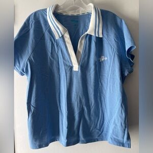 PRINCE CROPPED BLUE/WHITE PICKLEBALL COLLARED V-NECK S/S POLO SHIRT - LADIES XL